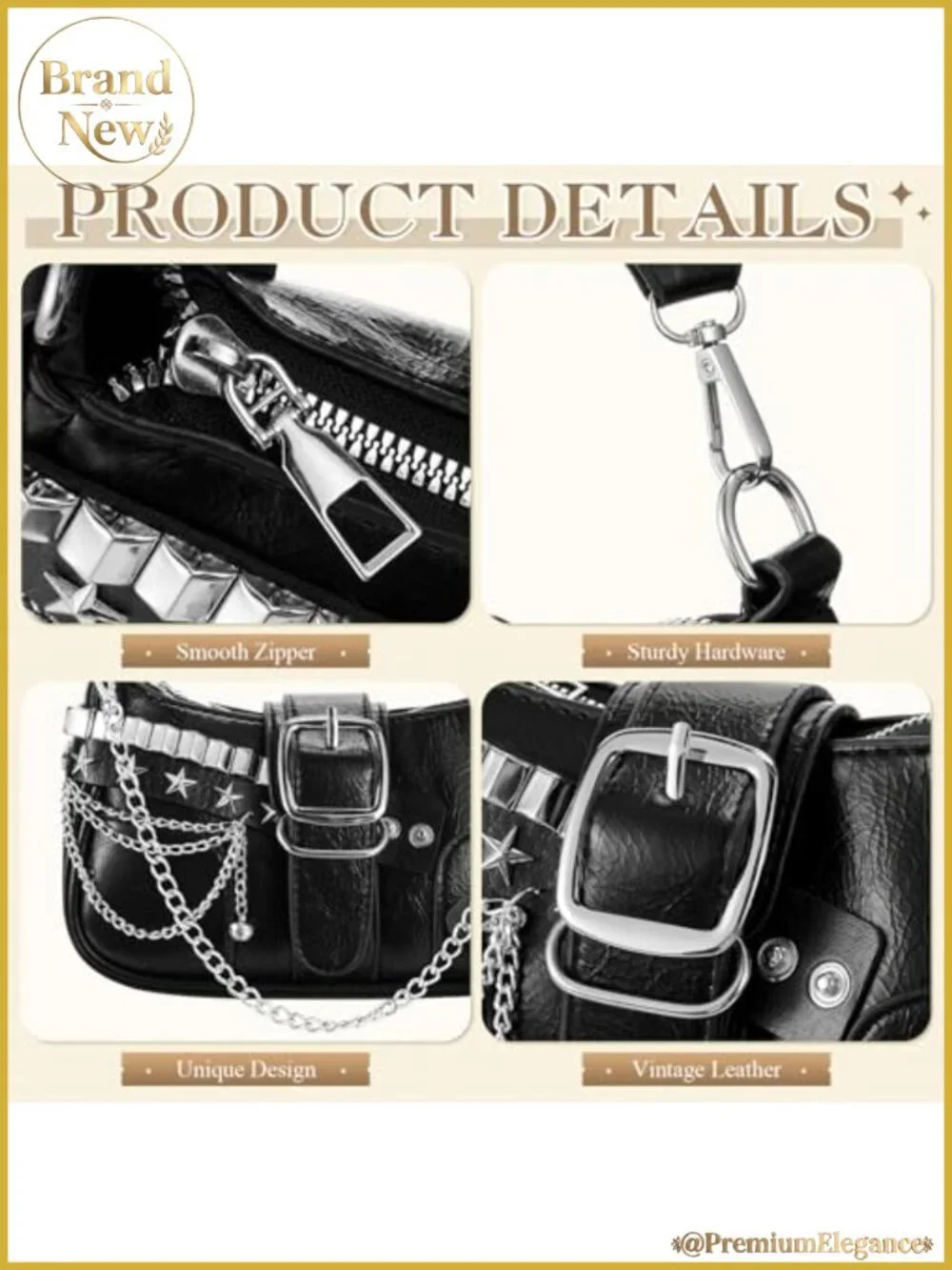 Vintage Hobo Shoulder Bag with Goth Chains and Buckle - Y2K Clutch Purse